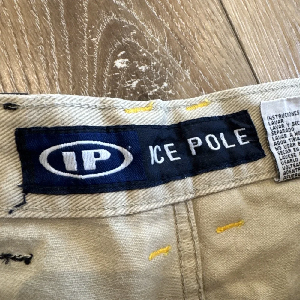 Vintage Ice Pole Jeans Mens 32 x 29.5 Khaki Denim Wide Leg Baggy Skater Y2K 90s